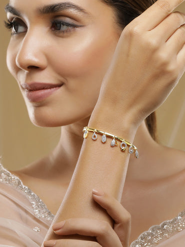 American Diamond Zirconia Golden Charms Openable Bangle