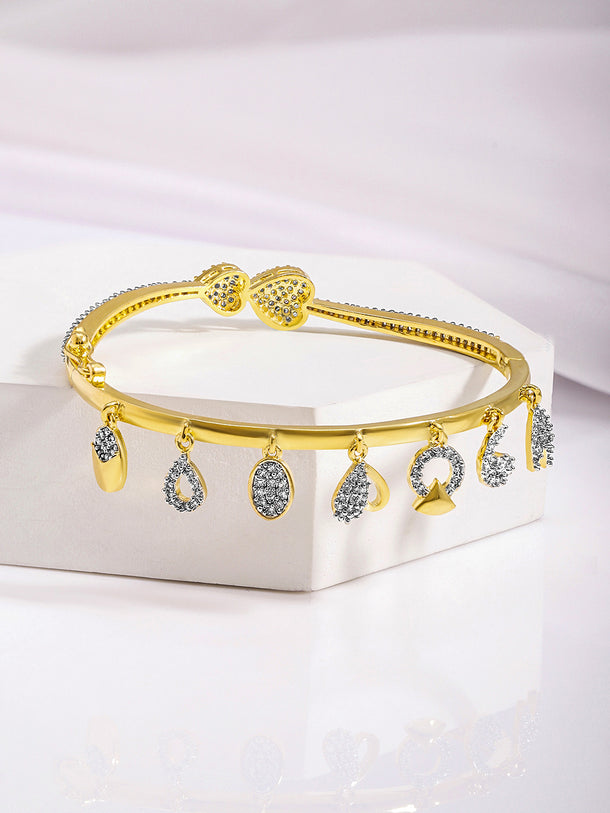 American Diamond Zirconia Golden Charms Openable Bangle
