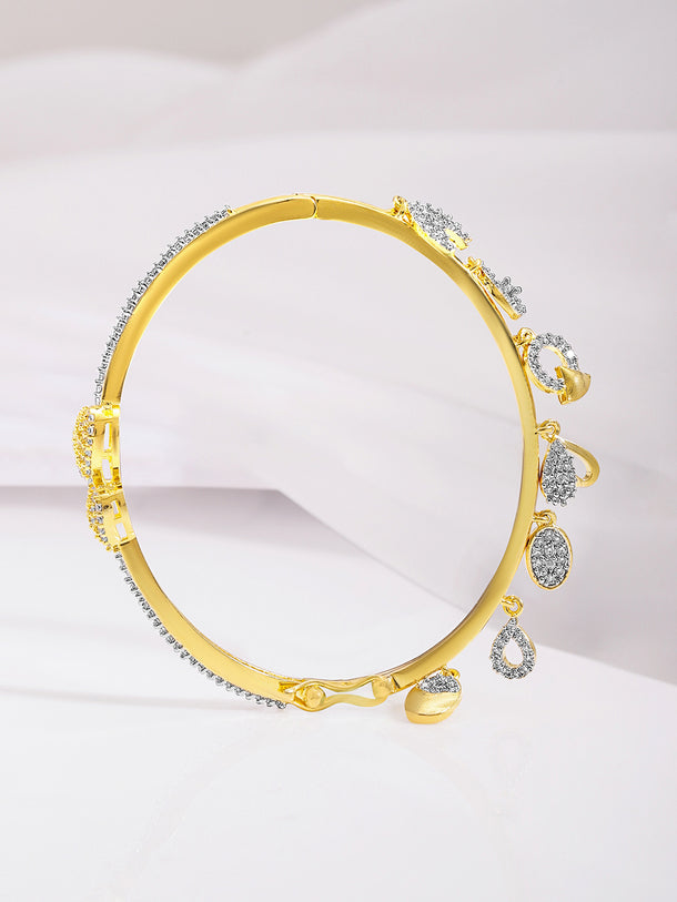 American Diamond Zirconia Golden Charms Openable Bangle
