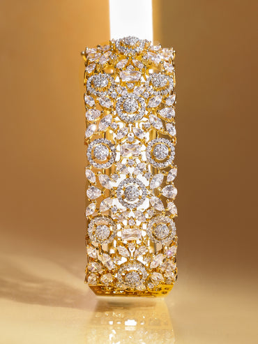 Rubans Women Brass Cubic Zirconia Handcrafted Gold-Plated Cuff Bracelet