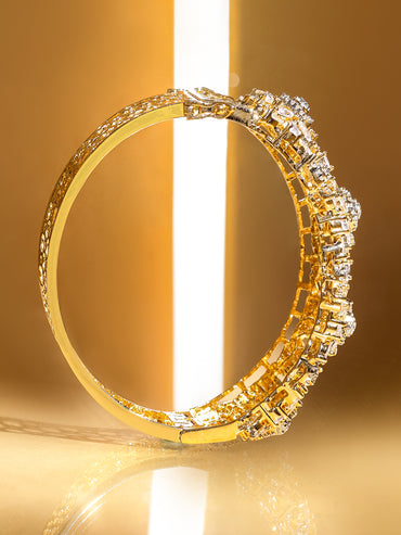 Rubans Women Brass Cubic Zirconia Handcrafted Gold-Plated Cuff Bracelet