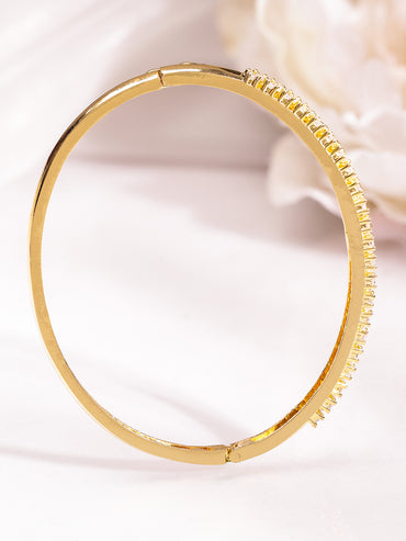 Rubans 18K Gold-Plated White Cubic Zirconia Studded Slim Minimal Bracelet