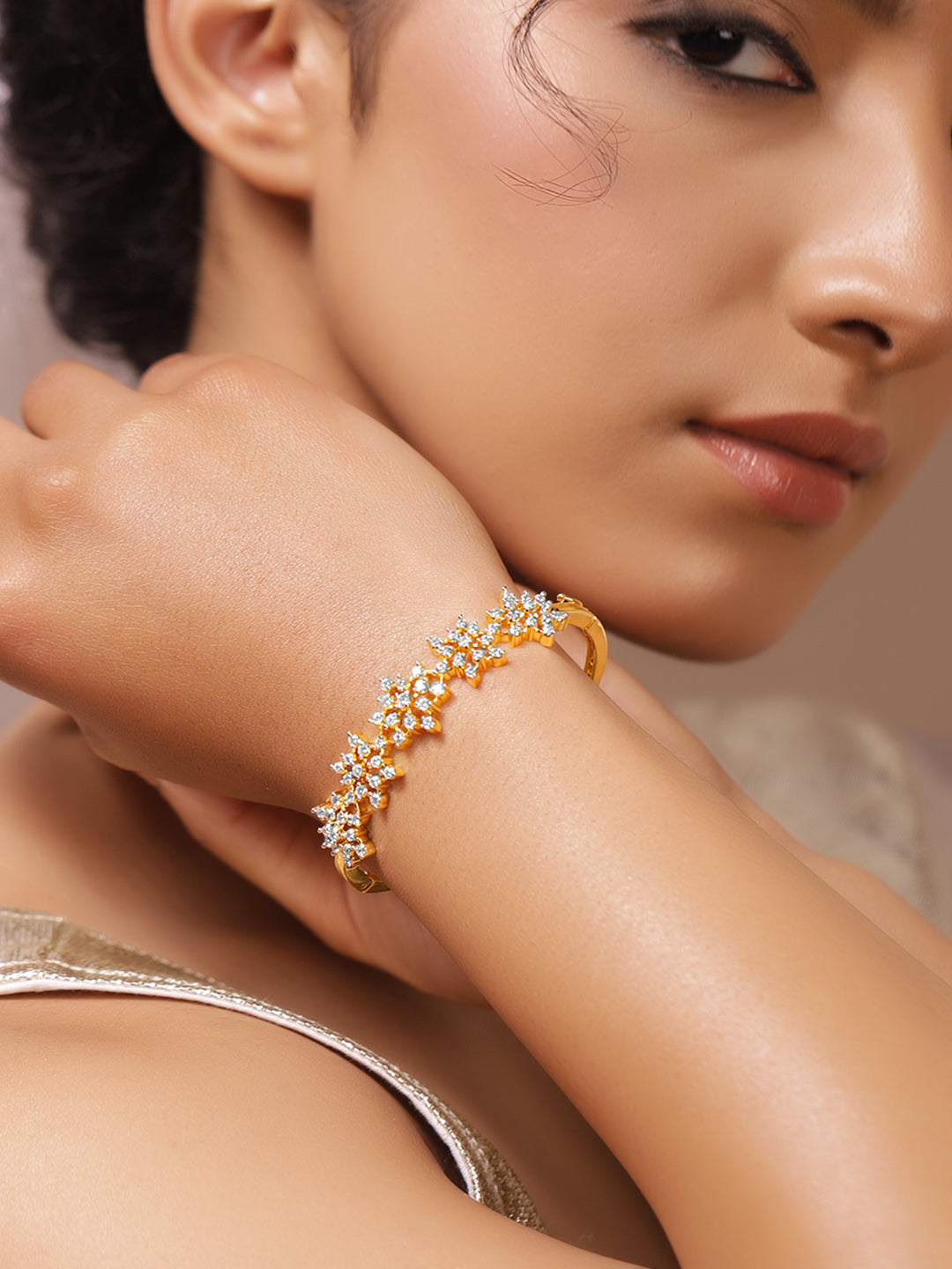 Rubans Women Brass Cubic Zirconia Handcrafted Gold-Plated Bangle-Style Bracelet