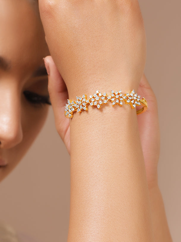 Rubans Women Brass Cubic Zirconia Handcrafted Gold-Plated Bangle-Style Bracelet