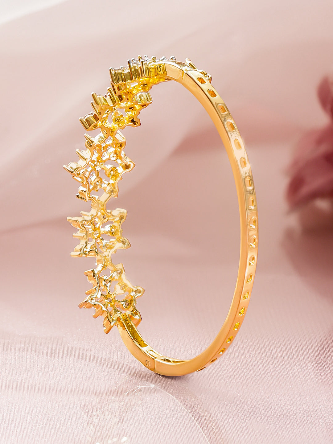 Rubans Women Brass Cubic Zirconia Handcrafted Gold-Plated Bangle-Style Bracelet