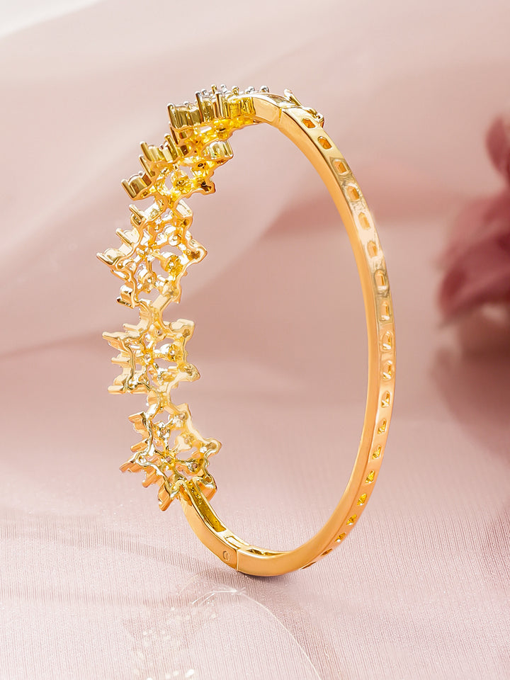 Rubans Women Brass Cubic Zirconia Handcrafted Gold-Plated Bangle-Style Bracelet