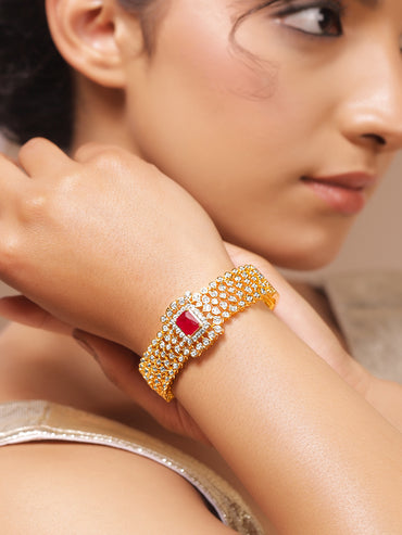 Rubans Women Brass Cubic Zirconia Handcrafted Gold-Plated Bangle-Style Bracelet