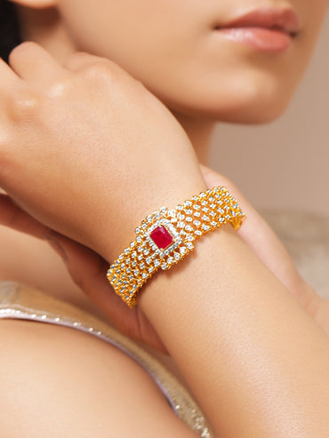 Rubans Women Brass Cubic Zirconia Handcrafted Gold-Plated Bangle-Style Bracelet