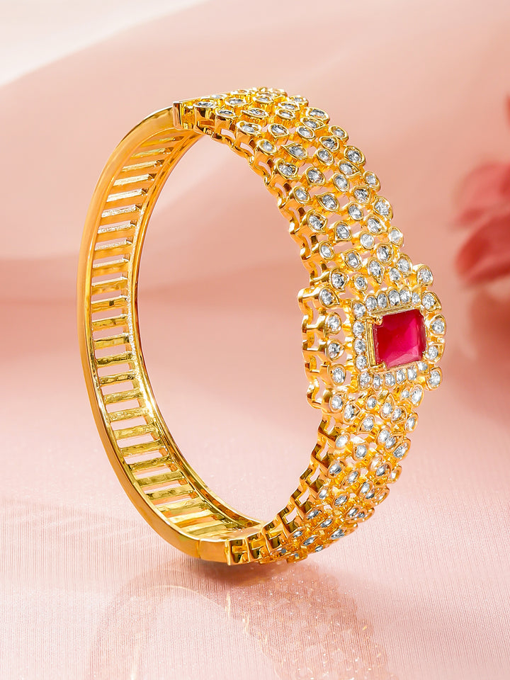 Rubans Women Brass Cubic Zirconia Handcrafted Gold-Plated Bangle-Style Bracelet