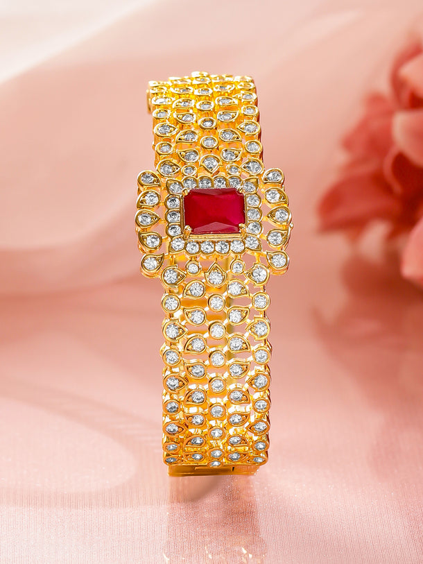 Rubans Women Brass Cubic Zirconia Handcrafted Gold-Plated Bangle-Style Bracelet