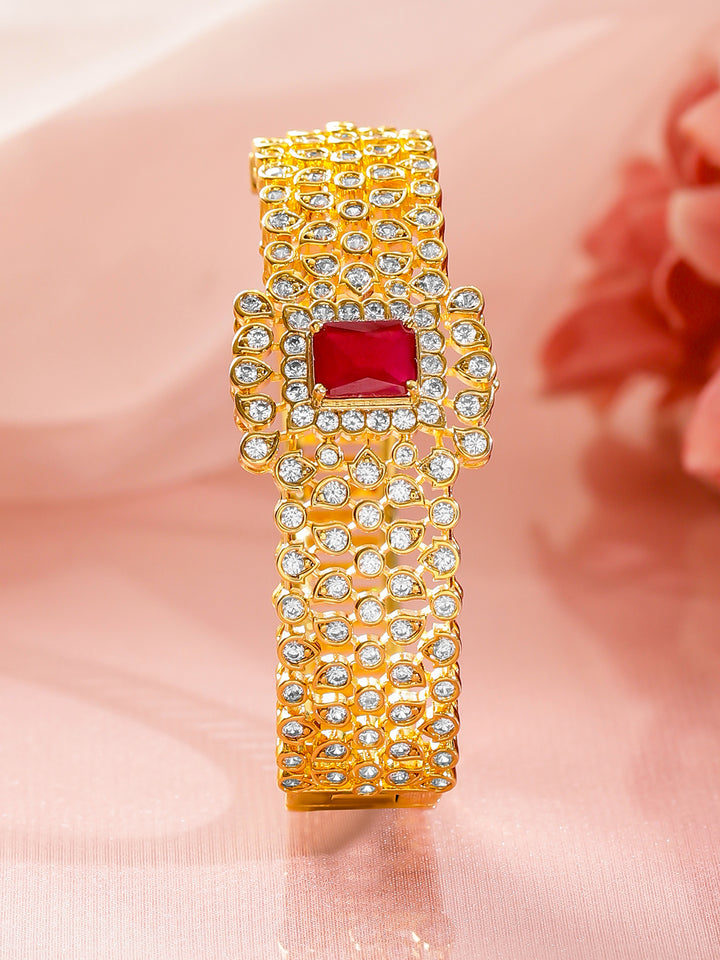 Rubans Women Brass Cubic Zirconia Handcrafted Gold-Plated Bangle-Style Bracelet