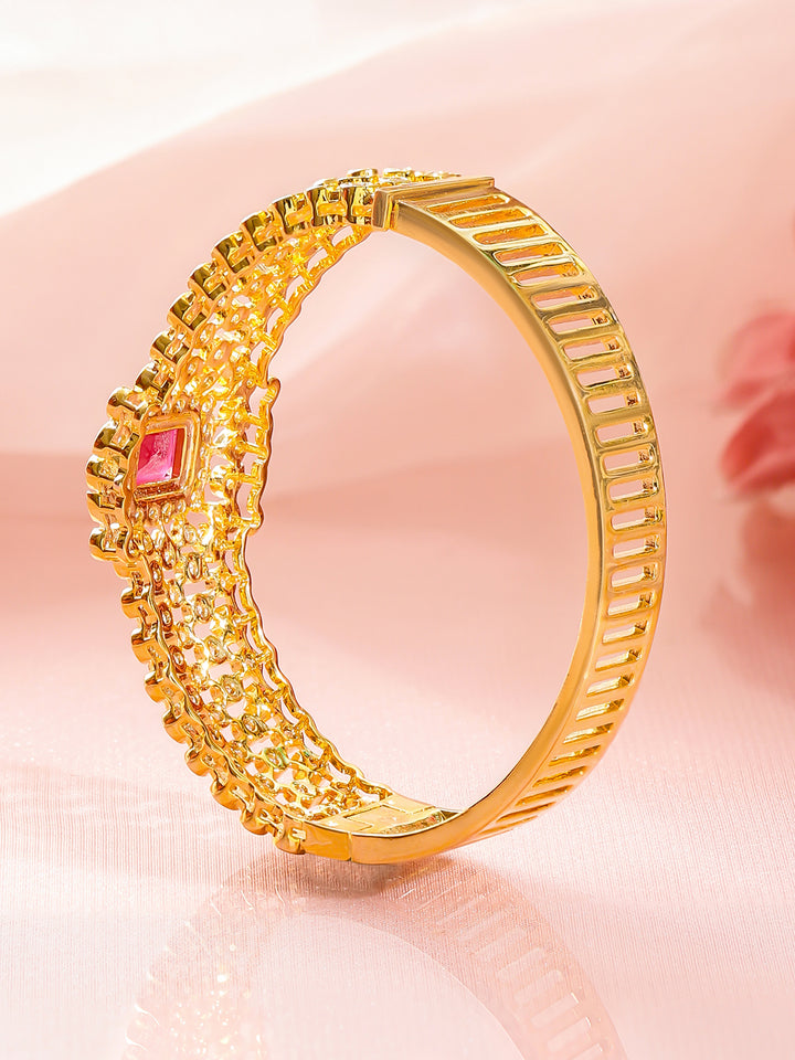 Rubans Women Brass Cubic Zirconia Handcrafted Gold-Plated Bangle-Style Bracelet