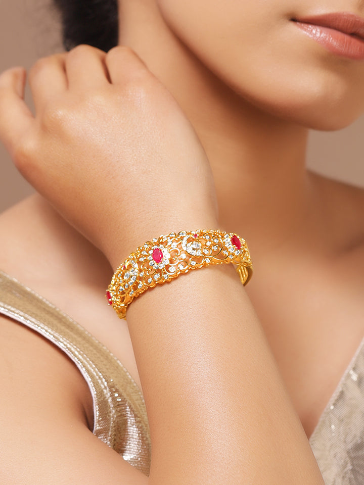 Rubans Women Brass Cubic Zirconia Gold-Plated Bangle-Style Bracelet