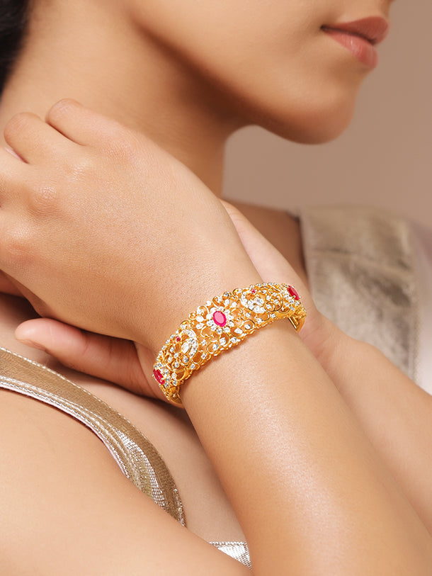 Rubans Women Brass Cubic Zirconia Gold-Plated Bangle-Style Bracelet