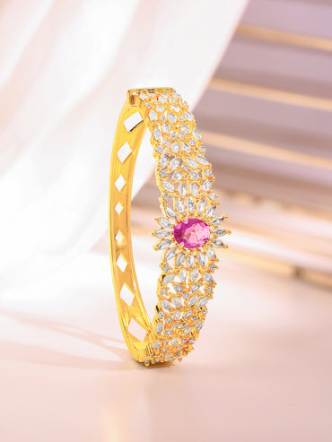 Gold Plated Blush Zirconia Bloom Bangle