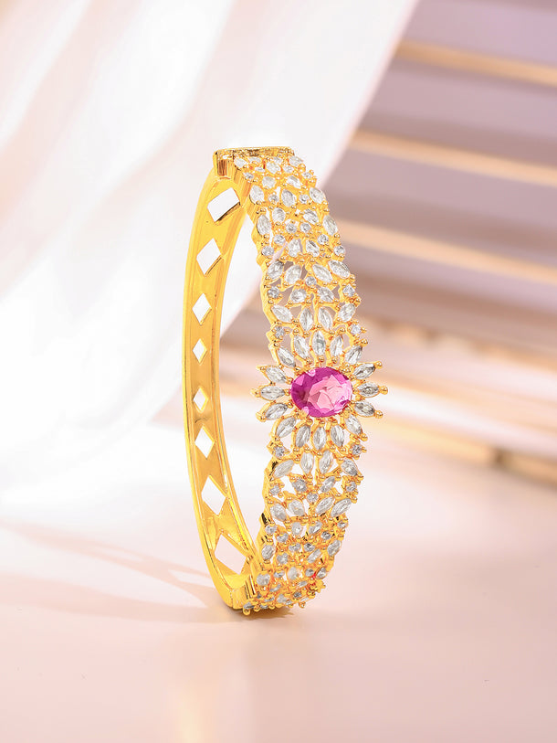 Gold Plated Blush Zirconia Bloom Bangle