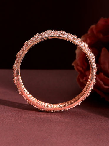 Rubans Set of 2 22K Rose Gold Plated Cubic Zirconia Stone Studded Floral Design Bangles