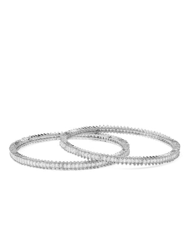 Rubans Silver Plated Set of 2 Zirconia Stone Studded Bangles