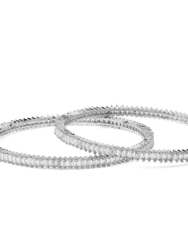 Rubans Silver Plated Set of 2 Zirconia Stone Studded Bangles