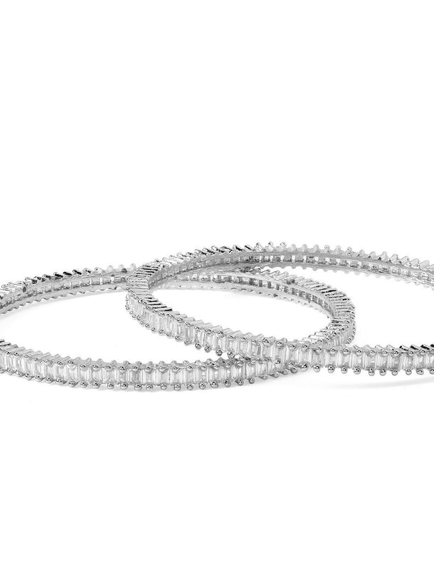 Rubans Silver Plated Set of 2 Zirconia Stone Studded Bangles