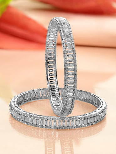 Rubans Set of 2 Silver-Plated AD & Cubic Zirconia Stone-Studded Premium Bangles