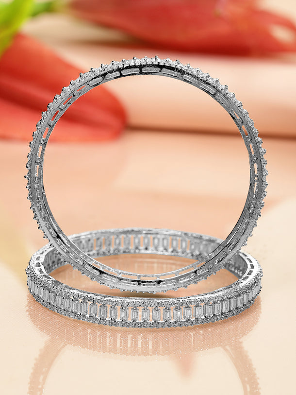 Rubans Set of 2 Silver-Plated AD & Cubic Zirconia Stone-Studded Premium Bangles
