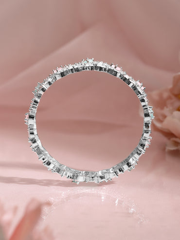 Rubans Set of 2 Rhodium Plated Pastel Pink, Light Blue & White Cubic Zirconia Studded Premium Bangles