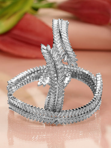 Rubans Set of 2 Rhodium-Plated AD & Cubic Zirconia Studded Premium Bangles