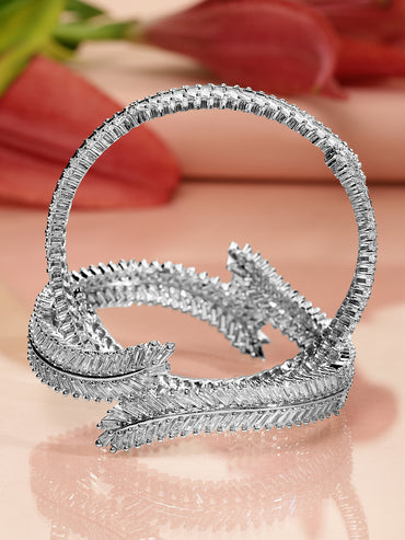 Rubans Set of 2 Rhodium-Plated AD & Cubic Zirconia Studded Premium Bangles