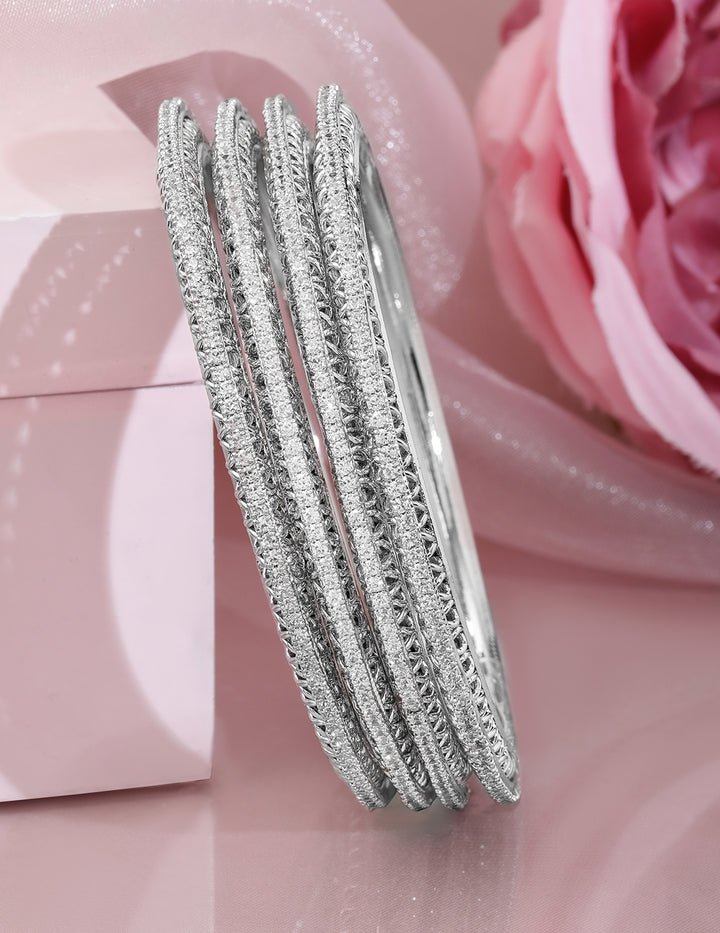 Rubans Set of 4 Rhodium-Plated Cubic Zirconia Studded Bangles