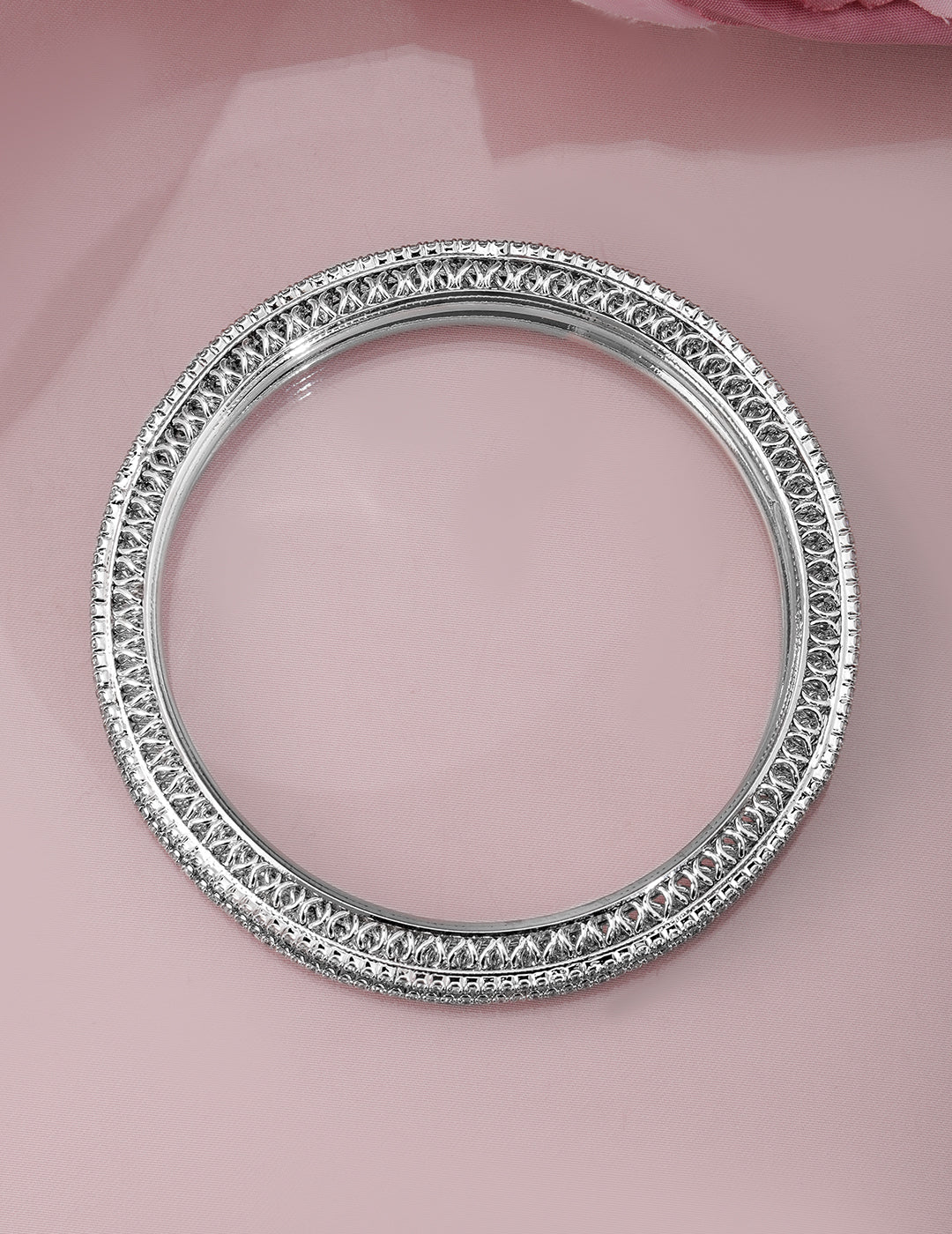 Rubans Set of 4 Rhodium-Plated Cubic Zirconia Studded Bangles