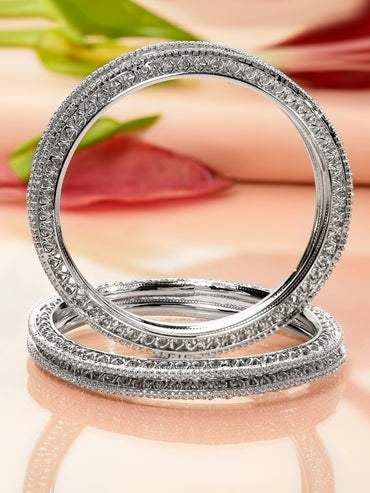 Rubans Set of 4 Rhodium-Plated Cubic Zirconia Studded Bangles