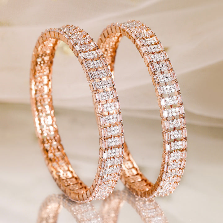 Rubans Set of 2, 22K Rose Gold-Plated Cubic Zirconia Studded Premium Bangles