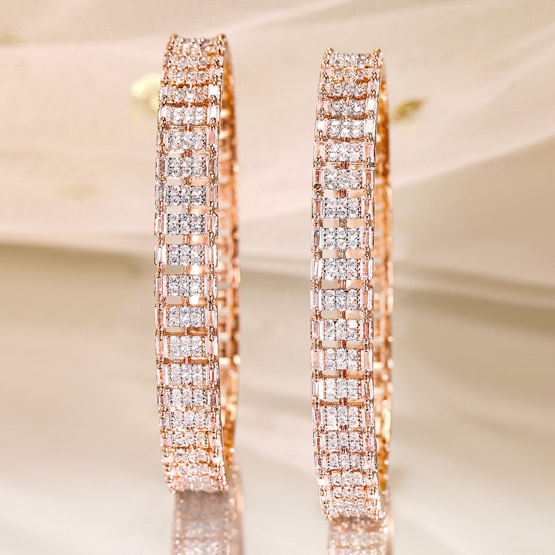 Rubans Set of 2, 22K Rose Gold-Plated Cubic Zirconia Studded Premium Bangles