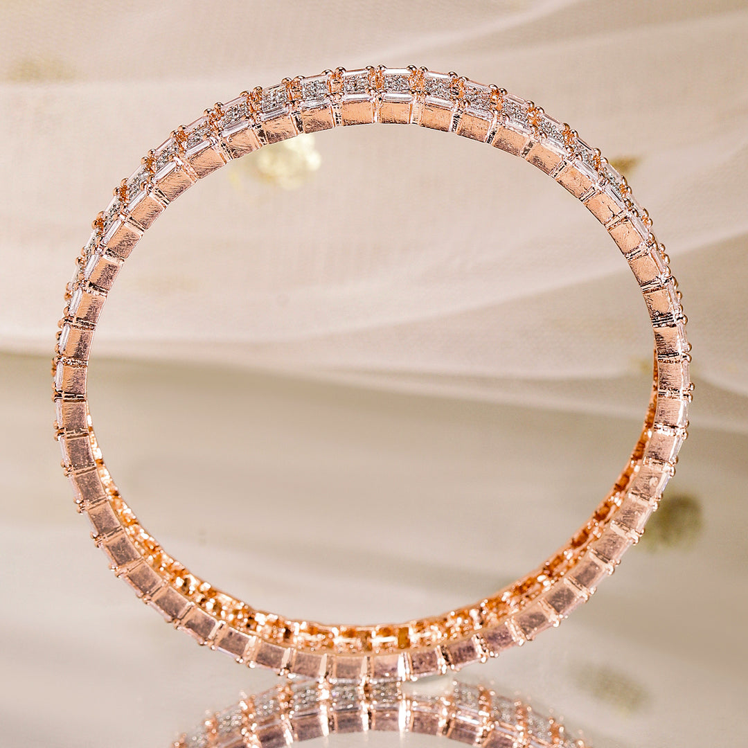 Rubans Set of 2, 22K Rose Gold-Plated Cubic Zirconia Studded Premium Bangles