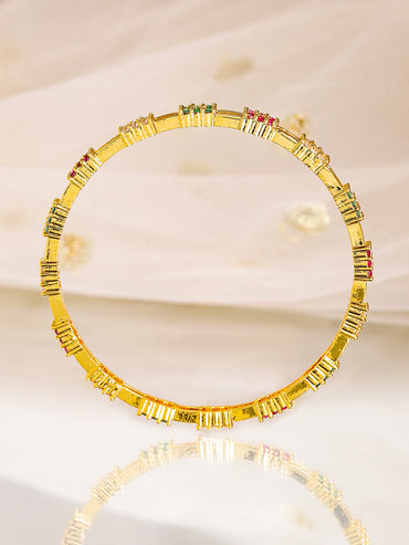 Rubans Set of 4, 22K Gold-Plated Multicolor Stone & Cubic Zirconia Handcrafted Bangles