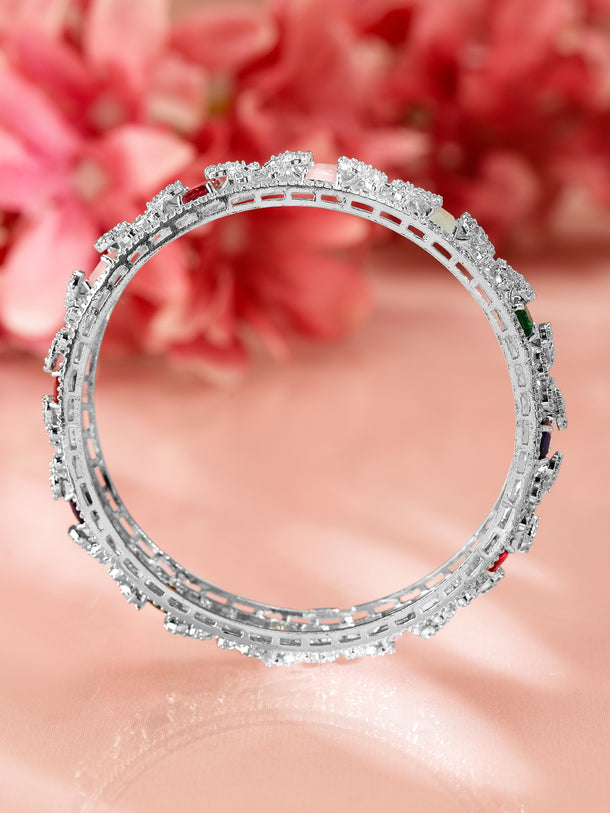 Rubans Set Of 2 Rhodium-Plated CZ Studded Bangles