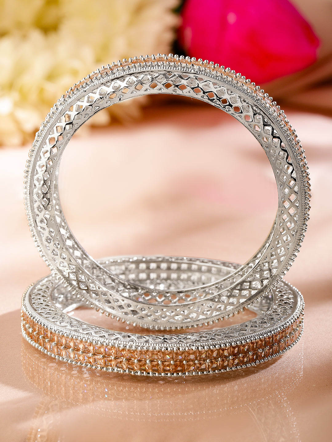 Dual Toned Silver Finish Bangles
