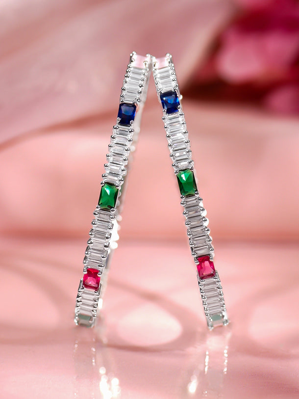 Rubans Set of 2 Rhodium Plated Pink & Green Cubic Crystal Bangles