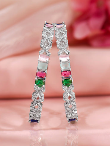 Rubans Set of 2 Rhodium Plated Multicolor Crystal Bangles