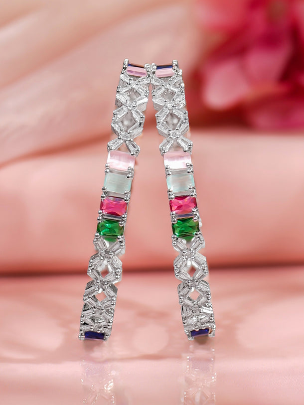 Rubans Set of 2 Rhodium Plated Multicolor Crystal Bangles