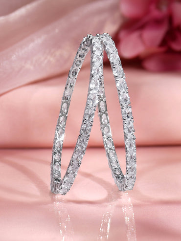 Rubans Set of 2 Rhodium Plated American Diamond Zirconia Bangles