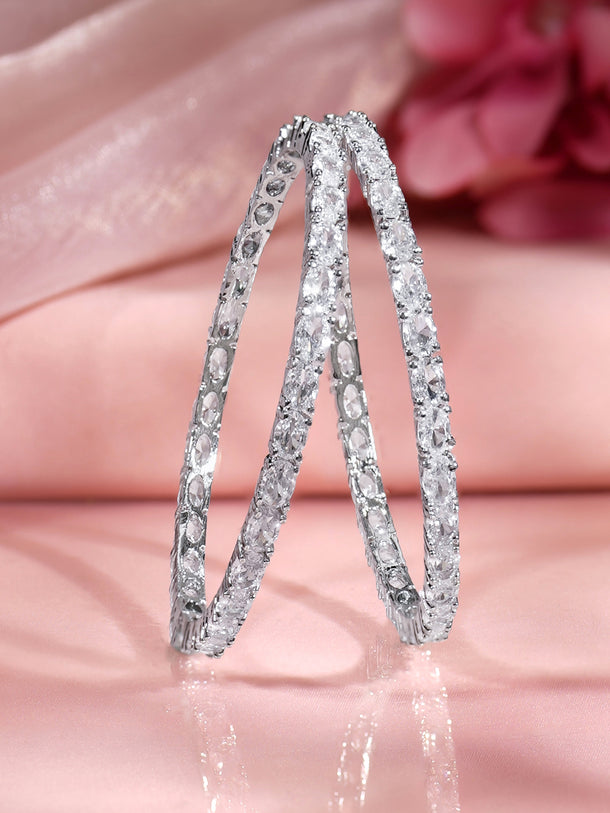 Rubans Set of 2 Rhodium Plated American Diamond Zirconia Bangles