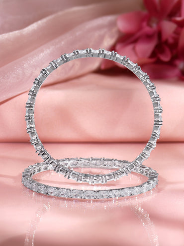 Rubans Set of 2 Rhodium Plated American Diamond Zirconia Bangles