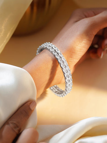 Rubans Set of 2 Rhodium Plated American Diamond Zirconia Bangles