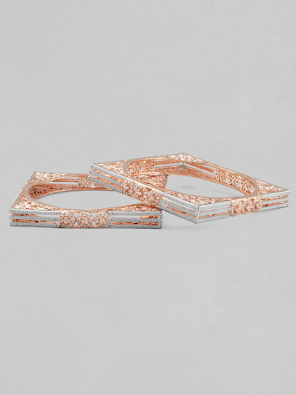 Rubans Set Of 2 Rose Gold-Plated Cubic Zirconia Stone Studded Handcrafted Bangle