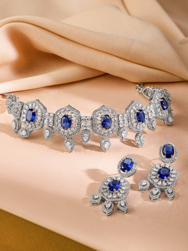 American Diamond Zirconia Blue Choker Set