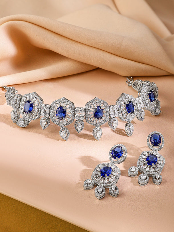 American Diamond Zirconia Blue Choker Set
