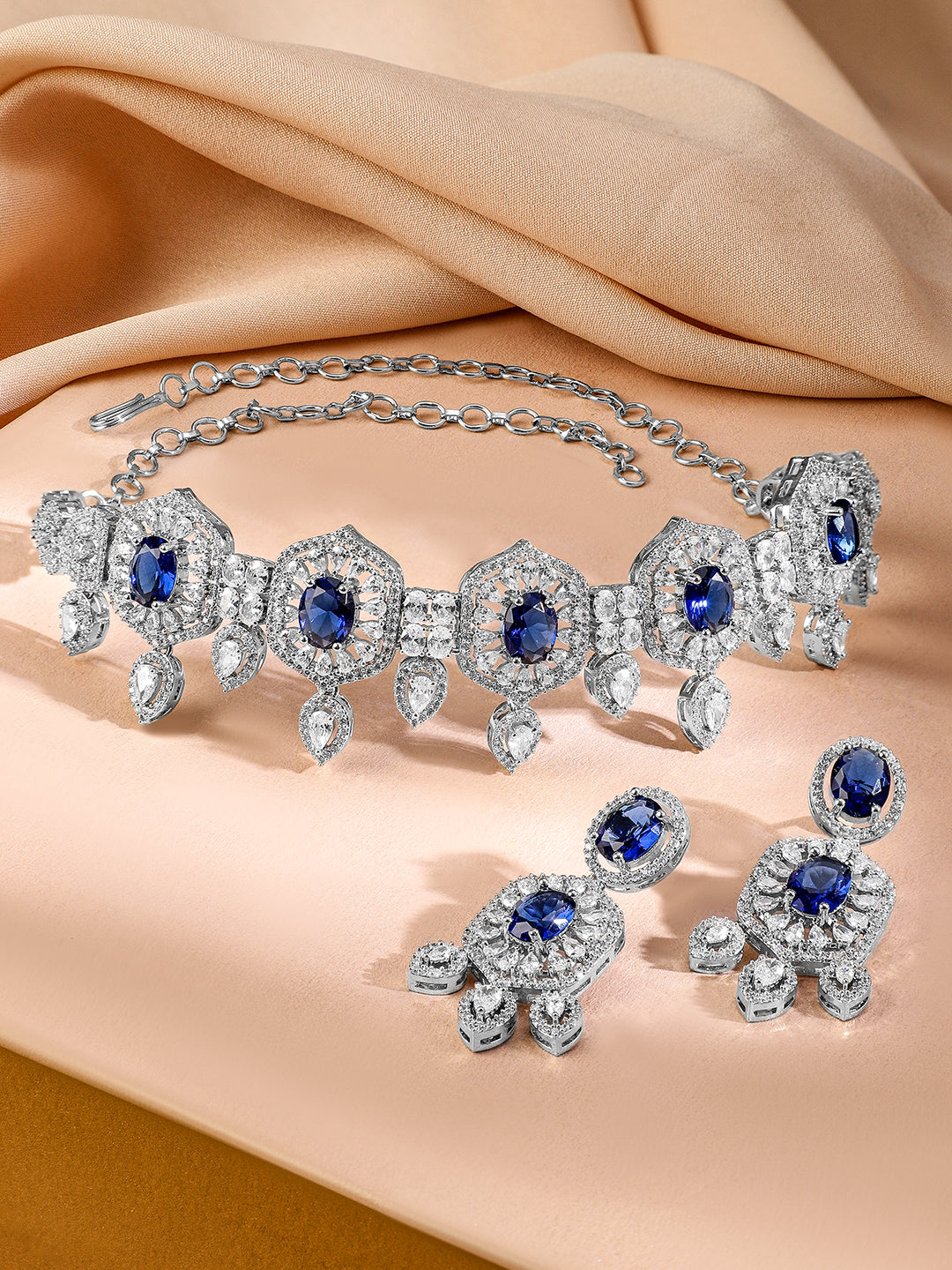 American Diamond Zirconia Blue Choker Set