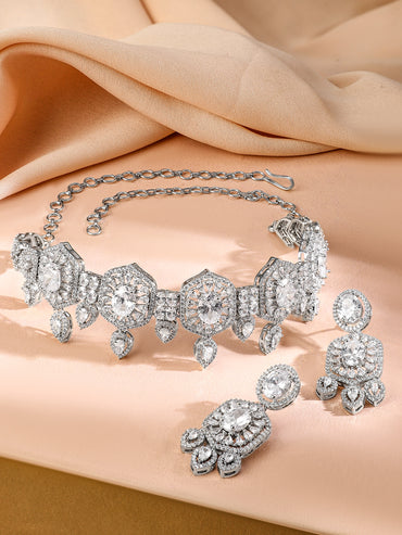 Studded Choker Set in American Diamond Zirconia